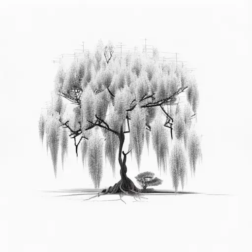 willow tree with broken branch tattoo design idea