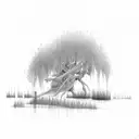 willow tree with broken branch tattoo design idea