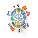 A new-school design featuring a stack of playing cards with dollar signs and dice, set against a vibrant sunset backdrop tattoo design idea