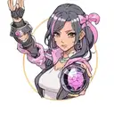 black straight hair latina girl with pink highlights dressed in black holding a purple orb valorant reyna tattoo design idea