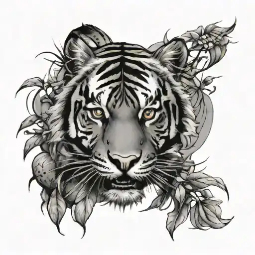 tiger coming through a bush with a scar on his eye  tattoo design idea