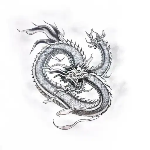 A traditional Japanese dragon rapping on a cloud tattoo design idea