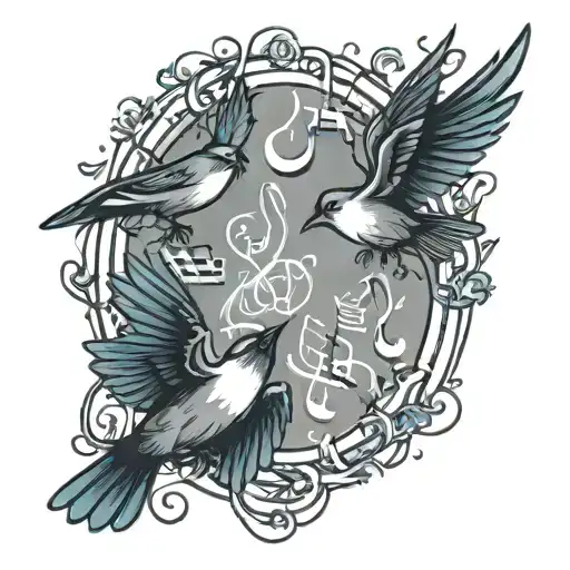birds flying with music notes around them  tattoo design idea