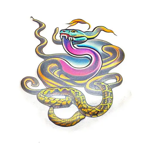 Colorful snake on a thigh by Yaroslav Putyata - Tattoogrid.net