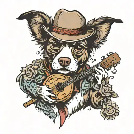 country dog musicians  tattoo design idea