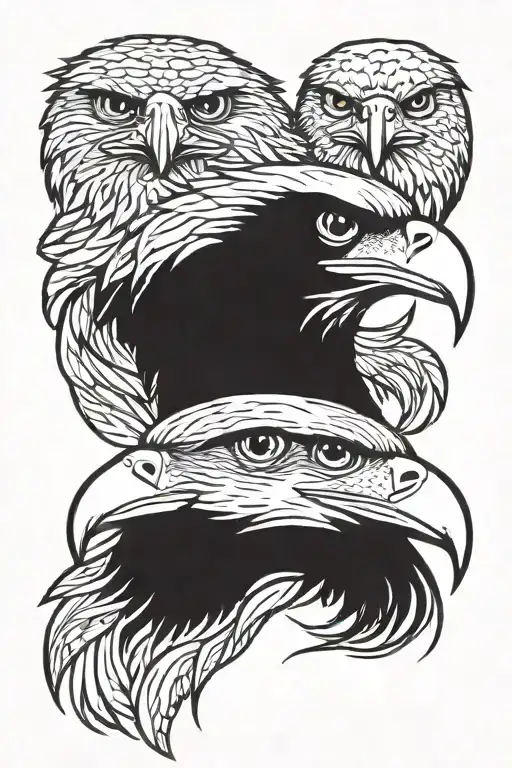 1 Philippine eagle and 1 american eagle heads wrapped  tattoo design idea