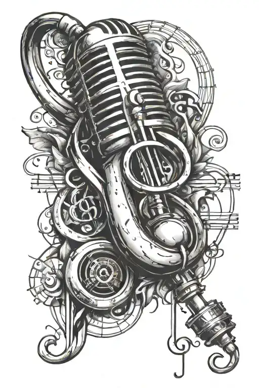condenser mic and G clef symbol tattoo design idea