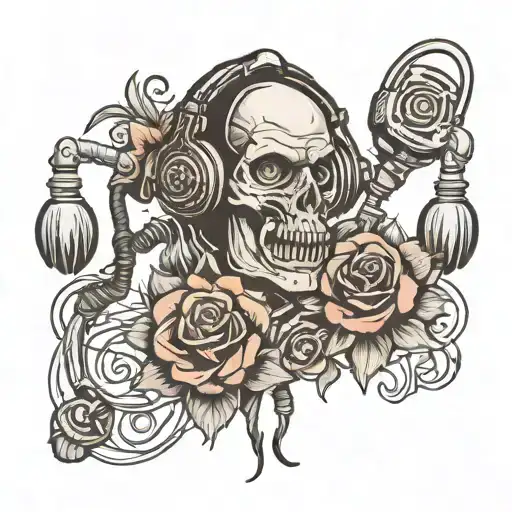 condenser mic and headset intertwined tattoo design idea
