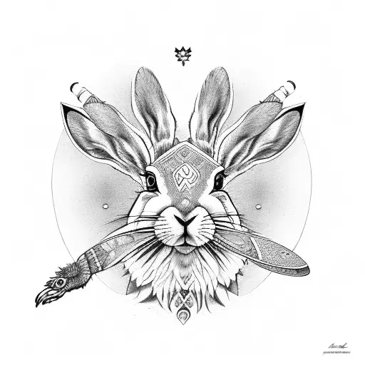 An indian totem featuring a hare, a crustacean crab, an eagle and an australian boomerang tattoo design idea