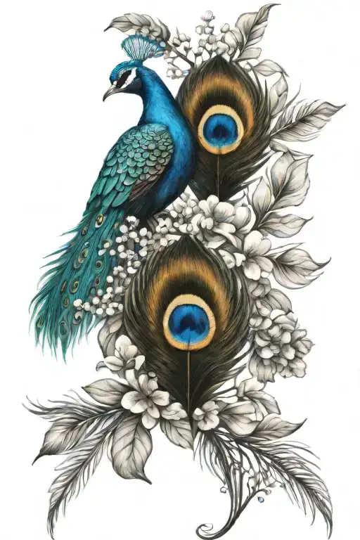 wild flowers and peacock feathers  tattoo design idea