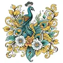flowers peacock feathers  tattoo design idea