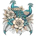 flowers peacock feathers  tattoo design idea