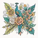 flowers peacock feathers  tattoo design idea