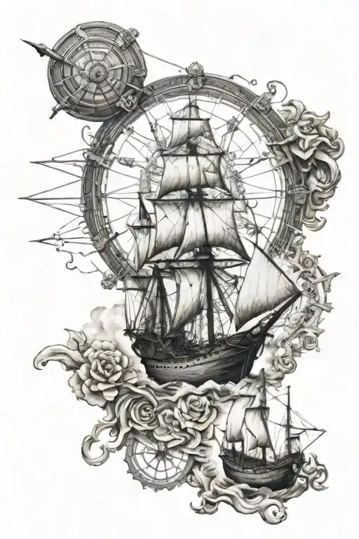 metatron sacred geometry map pirate ship sailing towards tattoo design idea
