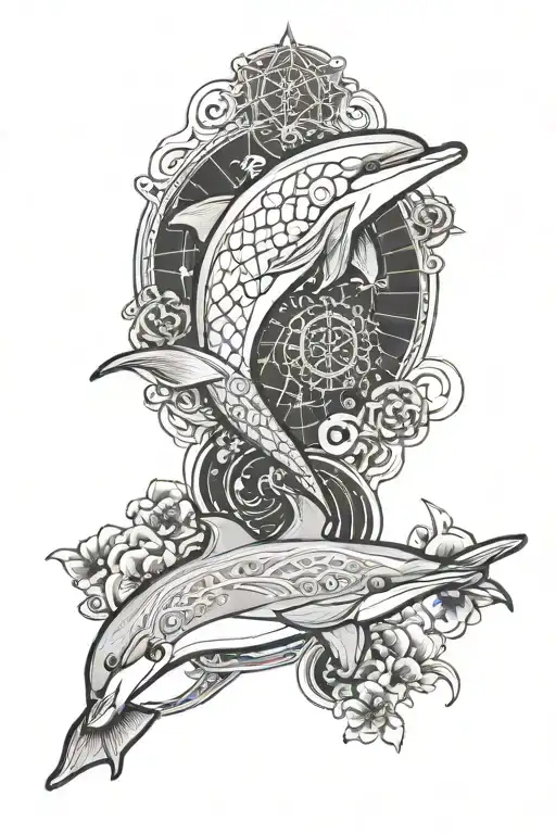 dolphin whit metatron sacred geometry tattoo design idea