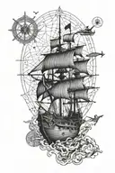 metatron sacred geometry map pirate ship sailing towards tattoo design idea