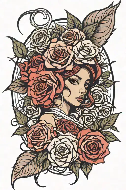 roses and anime character tattoo design idea