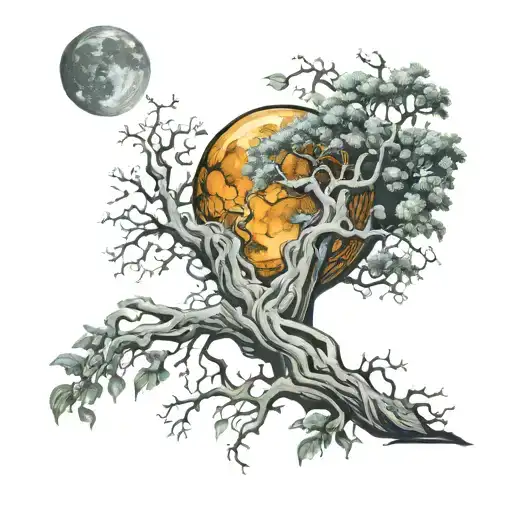 Poison tree devouring the moon merging together tattoo design idea