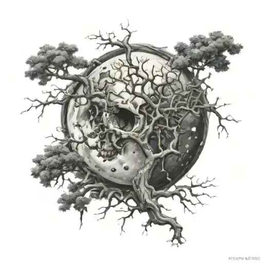 Poison tree devouring the moon merging together tattoo design idea