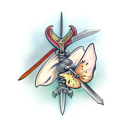 sword with butterfly tattoo design idea