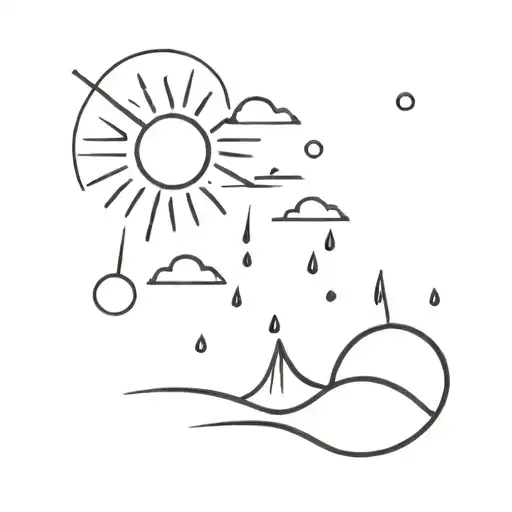 A minimalist tattoo of a sun and rain merging together to create a beautiful nature scene tattoo design idea