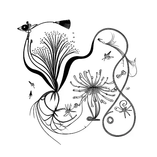 A collection of various fishing lures intertwined with delicate flowers tattoo design idea