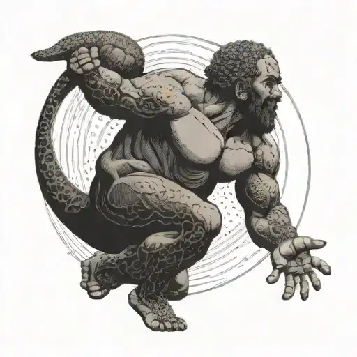 Sisyphus as a symbolic figure of resilience and defiance, portrayed in a dotwork mandala design tattoo design idea