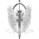 cross with wings and swords behind it tattoo design idea