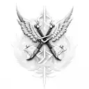 cross with wings and swords behind it tattoo design idea