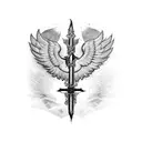 cross with wings and swords behind it tattoo design idea