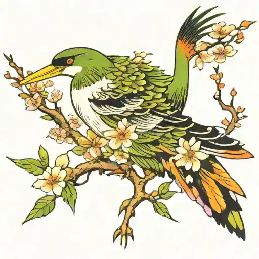 airzona green tea and japanese crane tattoo design idea