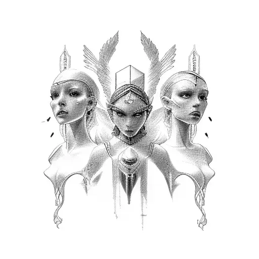 3 angels and a old man tattoo design idea