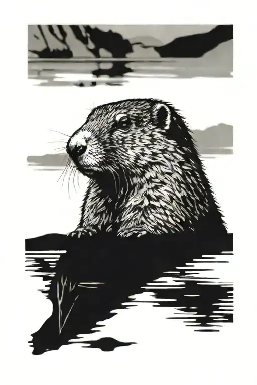 marmot in front of lake reflecting tattoo design idea