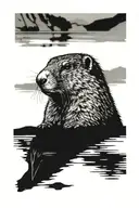 marmot in front of lake reflecting tattoo design idea