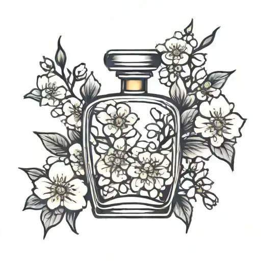 Perfume bottle with cherry blossoms tattoo design idea