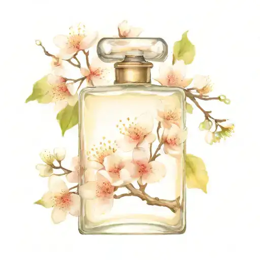 Perfume bottle with cherry blossoms tattoo design idea