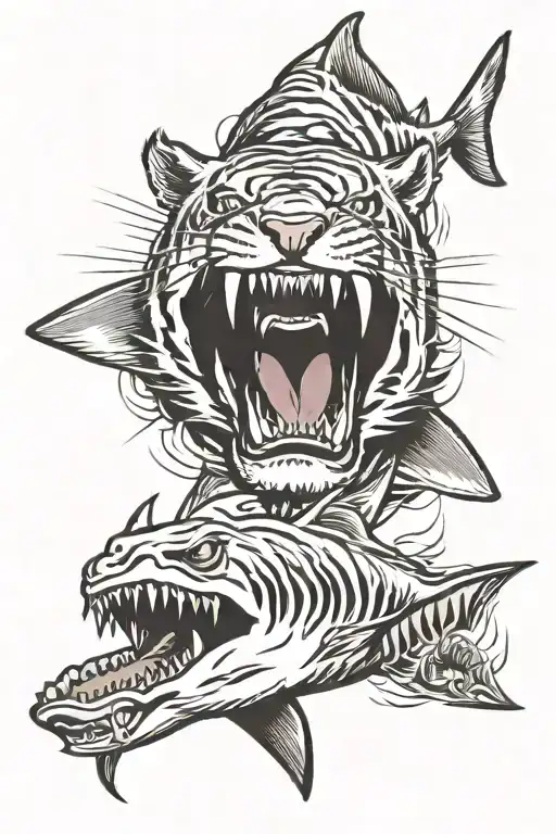 tiger and shark tattoo design idea