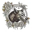 werewolf with moon and stars and flowers  tattoo design idea