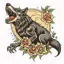 werewolf with moon and stars and flowers  tattoo design idea