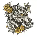 werewolf with moon and stars and flowers  tattoo design idea