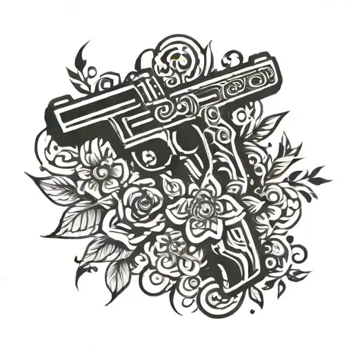 guns akimbo flowers  tattoo design idea