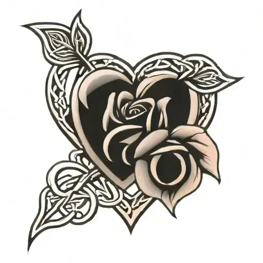 Celtic knot heart with peach rose intertwined tattoo design idea