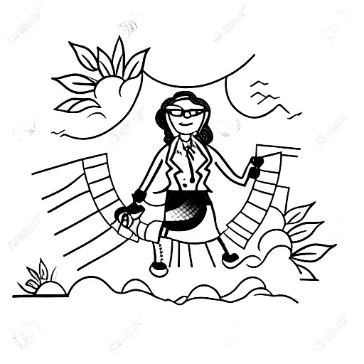 A determined businesswoman climbing a mountain, representing determination and success tattoo design idea