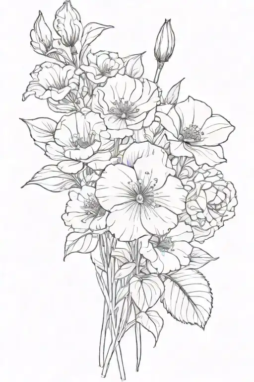 carnation, snowdrop, violet, lily, rose, poppy, aster, morning glory flower cluster with colossians 3:13 written under  tattoo design idea