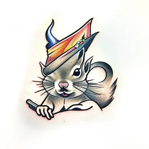 squirrel with wizard hat tattoo design idea