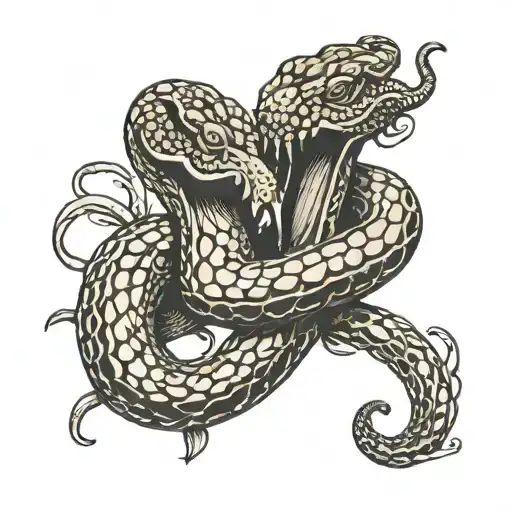 boas and flowert eating each other like uroboros snake tattoo design idea