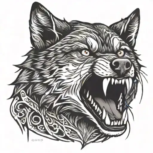 wolf fangs mouth wide open   tattoo design idea
