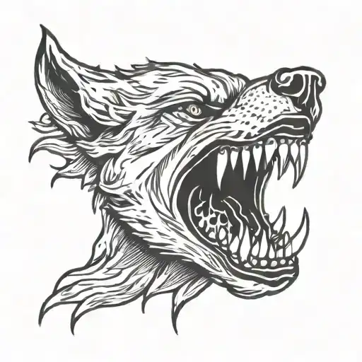 wolf fangs biting tattoo design idea