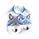 3 Wolf cubs walking under moonlight with coloured eyes tattoo design idea