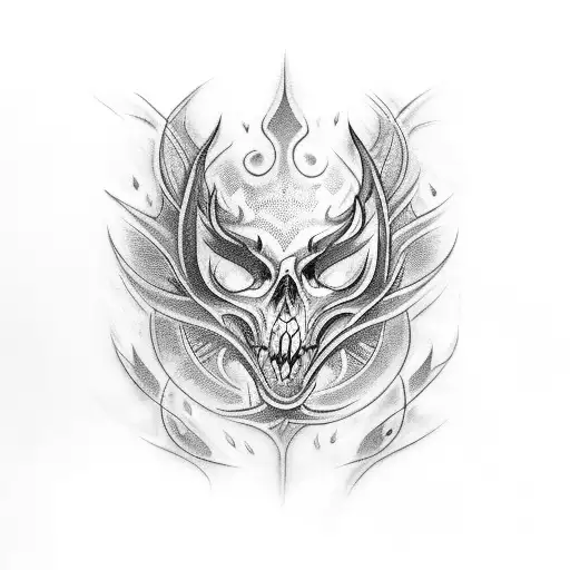 Jeanne written in gothic, with flames and tribal motives around tattoo design idea